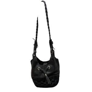 Longaberger To Go Woven Basket Braided Black Leather satchel Shoulder Bag Purse